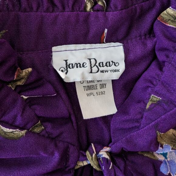 Vintage 70s Peplum Ruffle Dress ~ Botanical Print Sheer Blouson High Collar - Picture 6 of 10